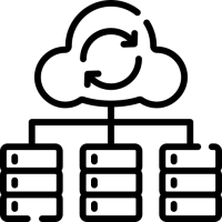 An icon representing cloud data storage
